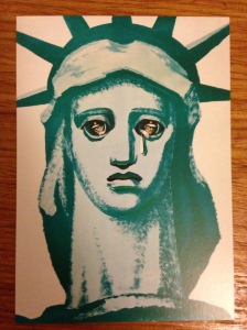 'This poster, titled 'Freedom American-Style' subverts the traditional symbolism of the Statue of Liberty, by B. Prorokov.' (Photograph of exhibition postcard)